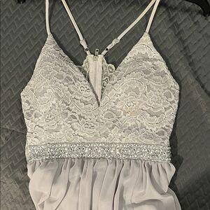 Floor Length Lace and Chiffon Gown Homecoming Dress
